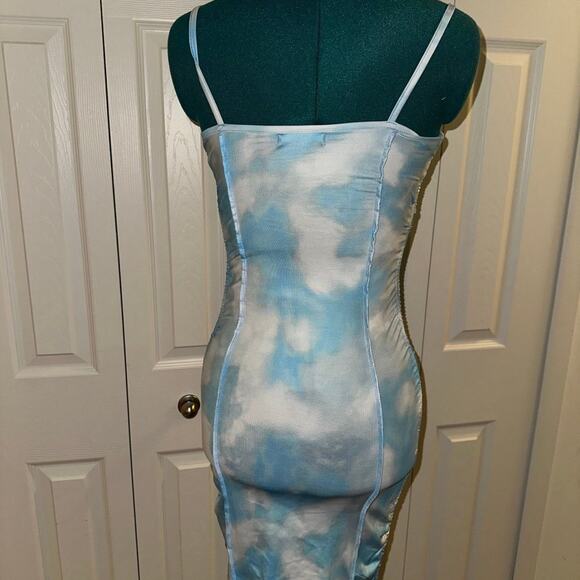 Ruched Drawstring Tie Dye Bodycon Dress - Picture 4 of 8